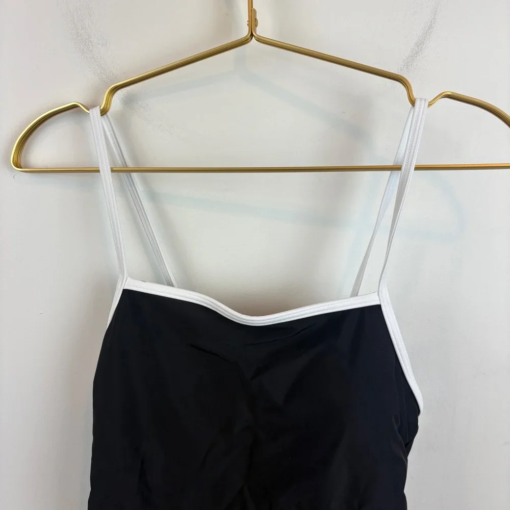 NWT Quince Maternity Italian Square Neck One-Piece Swimsuit Black White Sz Small
